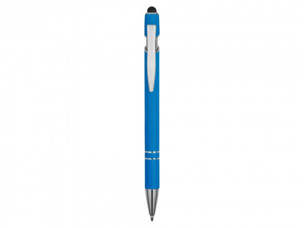 Ручка металлическая soft-touch шариковая со стилусом Sway, голубой/серебристый