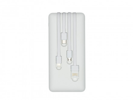 RIVACASE VA2210 (10000 мАч) внешний аккумулятор с дисплеем и встроенными кабелями, белый, 12/48