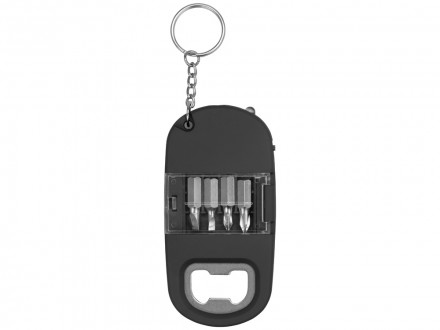 Брелок-открывалка с отвертками и фонариком Uni, софт-тач, черный