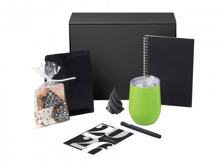 Подарочный набор c термокружкой, блокнотом, ручкой и свечкой, зеленое яблоко