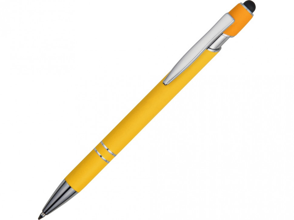 Ручка металлическая soft-touch шариковая со стилусом Sway, желтый/серебристый