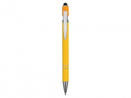 Ручка металлическая soft-touch шариковая со стилусом Sway, желтый/серебристый