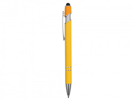 Ручка металлическая soft-touch шариковая со стилусом Sway, желтый/серебристый