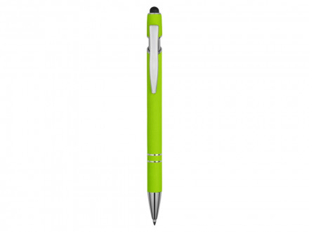 Ручка металлическая soft-touch шариковая со стилусом Sway, зеленое яблоко/серебристый (P)