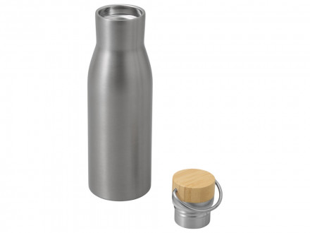 Вакуумная термобутылка с бамбуковой крышкой Klas, 500 мл, серебристый