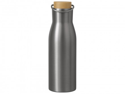 Вакуумная термобутылка с бамбуковой крышкой Klas, 500 мл, серебристый