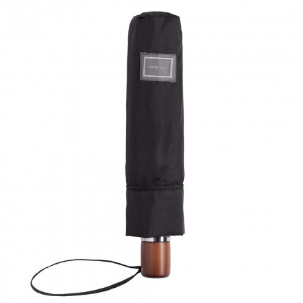 Складной зонт Wood Classic с прямой ручкой, черный