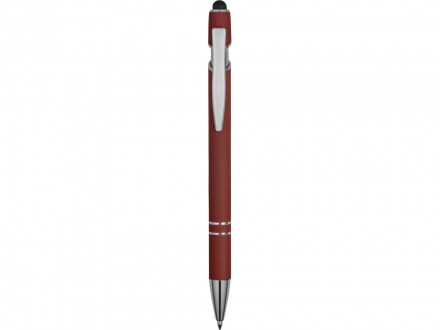 Ручка металлическая soft-touch шариковая со стилусом Sway, темно-красный/серебристый