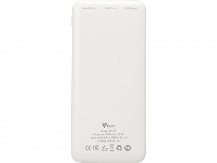 Внешний аккумулятор Evolt Mini-5, 5000 mAh, белый