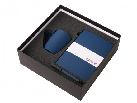 Подарочный набор c блокнотом C1, ручкой и кружкой, темно-синий