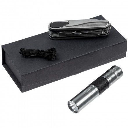 Набор «Зорге»: мультитул и фонарик, серебристый