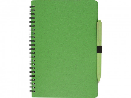 Блокнот А5 Toledo M, зеленый + ручка шариковая Pianta из пшеничной соломы, зеленый