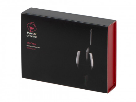 Набор для виски со стальными охлаждающими камнями, щипцами, мешочком в коробке, кашированной картоном.