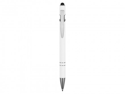 Ручка металлическая soft-touch шариковая со стилусом Sway, белый/серебристый