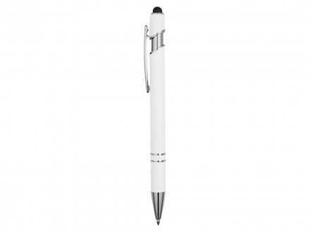 Ручка металлическая soft-touch шариковая со стилусом Sway, белый/серебристый
