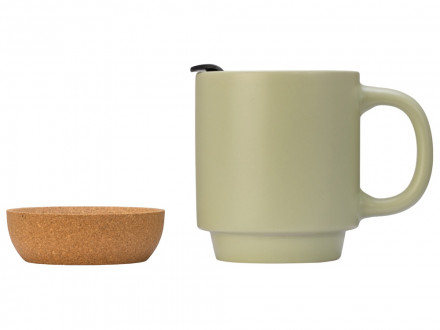 Кружка Denpasar с пробковым дном и крышкой, цветная с двух сторон, оливковый