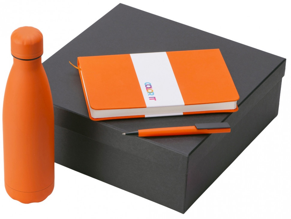 Подарочный набор c блокнотом C2, ручкой и термобутылкой, оранжевый