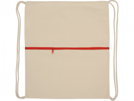 Рюкзак-мешок хлопковый Lark с цветной молнией, натуральный/красный
