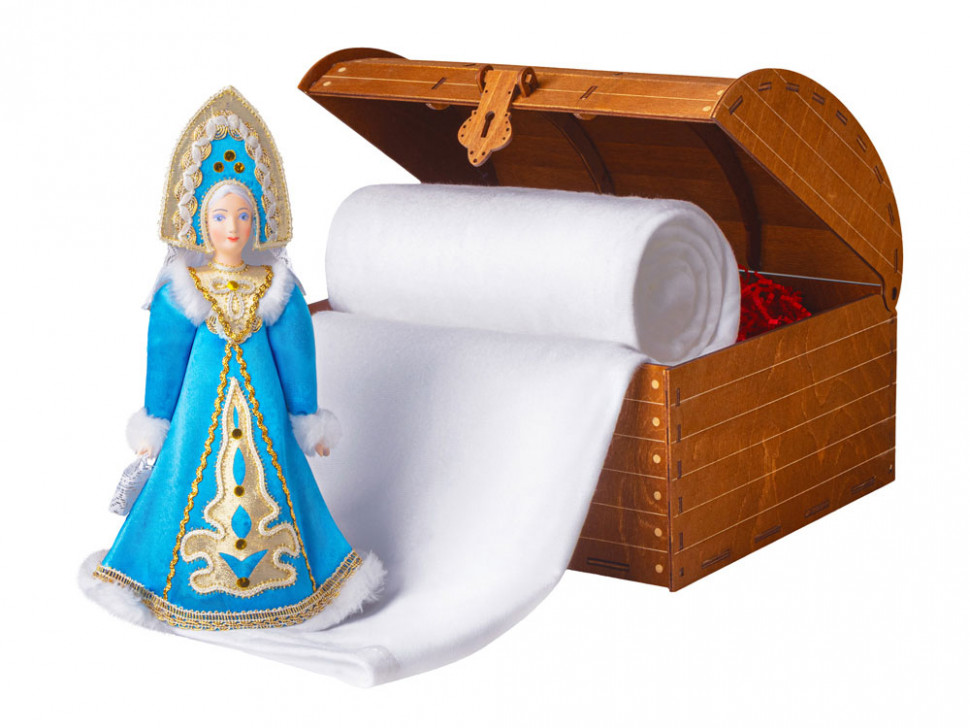 Подарочный набор: кукла фарфоровая, плед флисовый, синий/белый