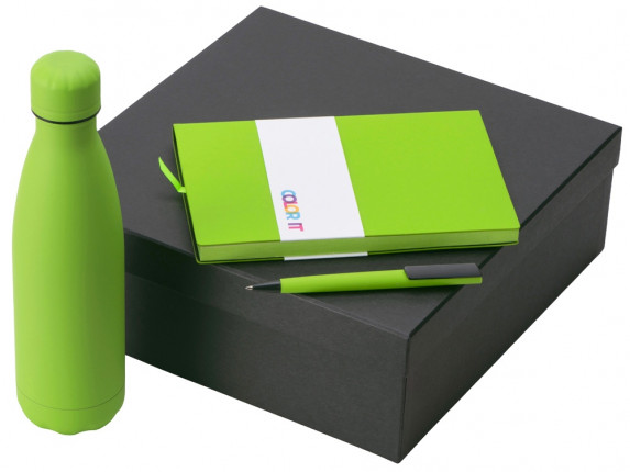 Подарочный набор c блокнотом C1, ручкой и термобутылкой, зеленое яблоко