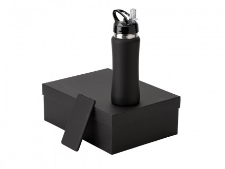 Подарочный набор с бутылкой для воды и повербанком С1, 5000 mAh, черный