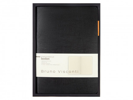 Ежедневник недатированный А5 Boston, черный (оранжевый обрез)