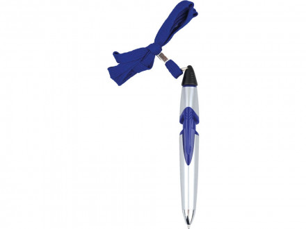 Ручка шариковая на шнуре серебристая/синяя