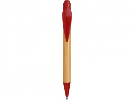 Ручка шариковая Листок, бамбук/красный