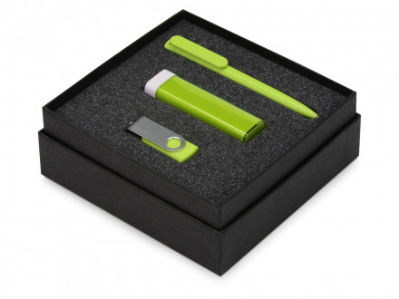 Подарочный набор On-the-go с флешкой, ручкой и зарядным устройством, зеленое яблоко