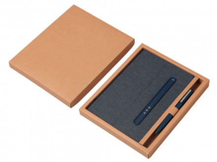 Набор блокнот А5 с магнитным держателем для ручки и подставкой для телефона и металлической шариковой ручкой NotaBene, темно-синий