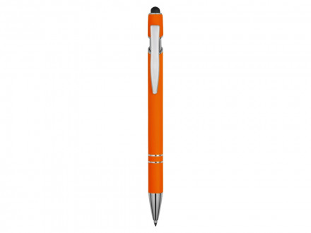 Ручка металлическая soft-touch шариковая со стилусом Sway, оранжевый/серебристый