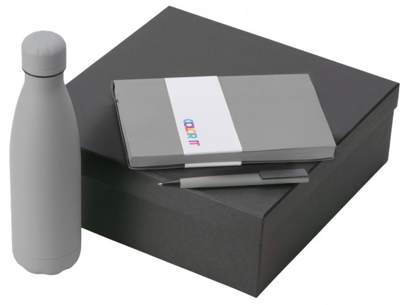 Подарочный набор c блокнотом C1, ручкой и термобутылкой, серый