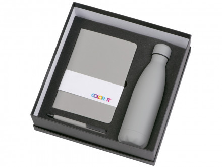 Подарочный набор c блокнотом C1, ручкой и термобутылкой, серый