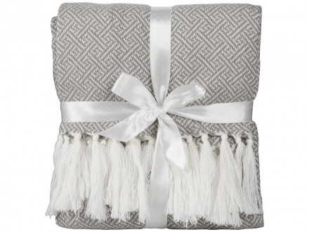 Плед акриловый Tassel с белой бахромой, бежевый