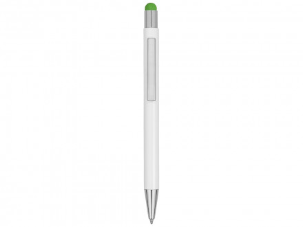 Ручка металлическая шариковая Flowery со стилусом и цветным зеркальным слоем, белый/зеленое яблоко