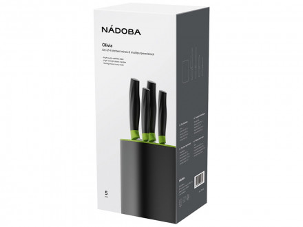 Набор из 4 кухонных ножей в универсальном блоке,  NADOBA, серия OLIVIA