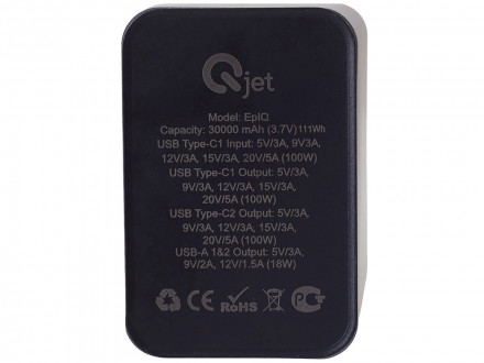 Внешний аккумулятор для ноутбуков EpIQ, 100 Вт, 30000 mAh, темно-серый