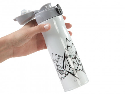 Термокружка Stinger, 0,42 л, сталь/пластик, белый с принтом, 7,4 x 6,7 x 22,4 см