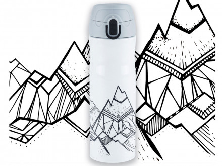 Термокружка Stinger, 0,42 л, сталь/пластик, белый с принтом, 7,4 x 6,7 x 22,4 см