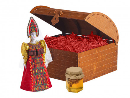 Подарочный набор: кукла фарфоровая, мед, красный