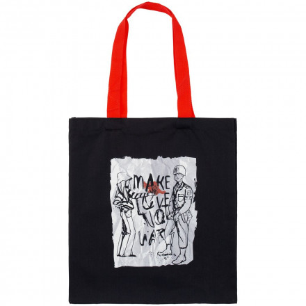 Холщовая сумка Make Love, ver.2, черная с красными ручками