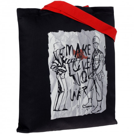 Холщовая сумка Make Love, ver.2, черная с красными ручками