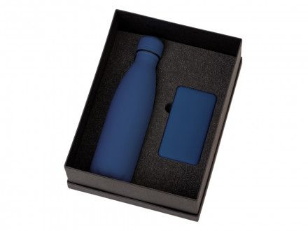 Подарочный набор с термобутылкой и повербанком С1, 5000 mAh, темно-синий