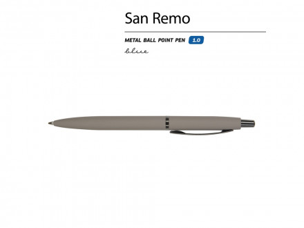 Ручка металлическая шариковая San Remo, софт-тач, 1.0 мм, серый