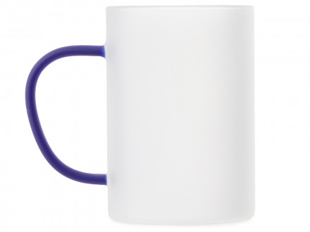 Стеклянная матовая кружка Акцент с цветной ручкой для сублимации, синий