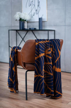 Плед In Leaf, синий с горчичным