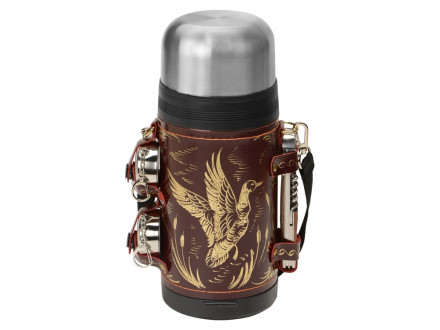 Термос в кожаном чехле, 1,2л, бордовая кожа