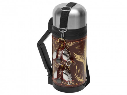 Термос в кожаном чехле, 1,2л, бордовая кожа