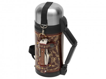 Термос в кожаном чехле, 1,2л, бордовая кожа