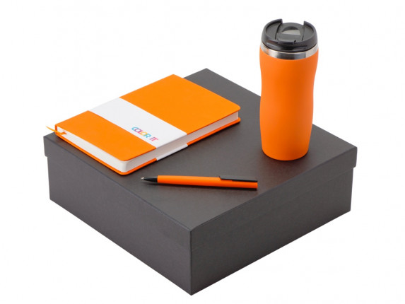 Подарочный набор c блокнотом С3, ручкой и термокружкой Mony Steel, оранжевый